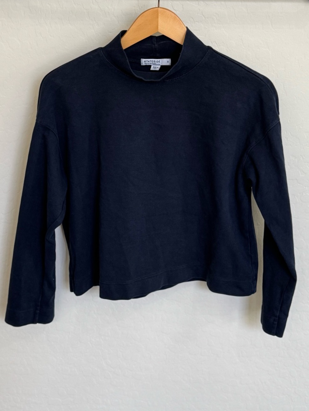 Stateside Navy Blue Mock Neck Long Sleeve Crop Top S